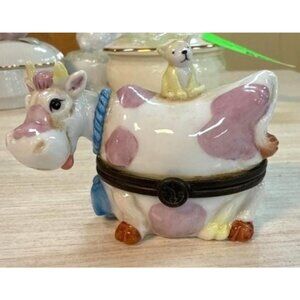 Department 56 RARE VINTAGE McCoy Cow & Cat Porcelain Trinket Box, 3"Wx2"Hx2"D